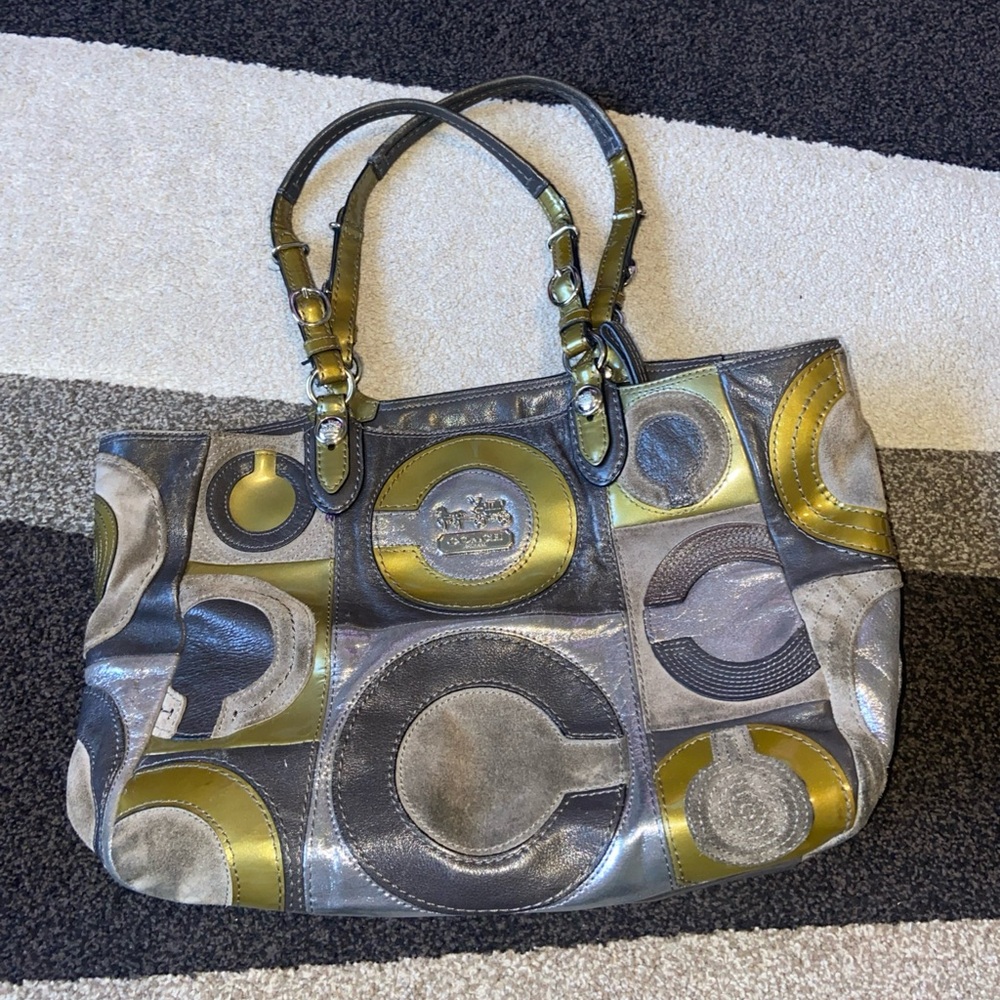 Coach Metallic Patchwork Tote - Silver and Gold